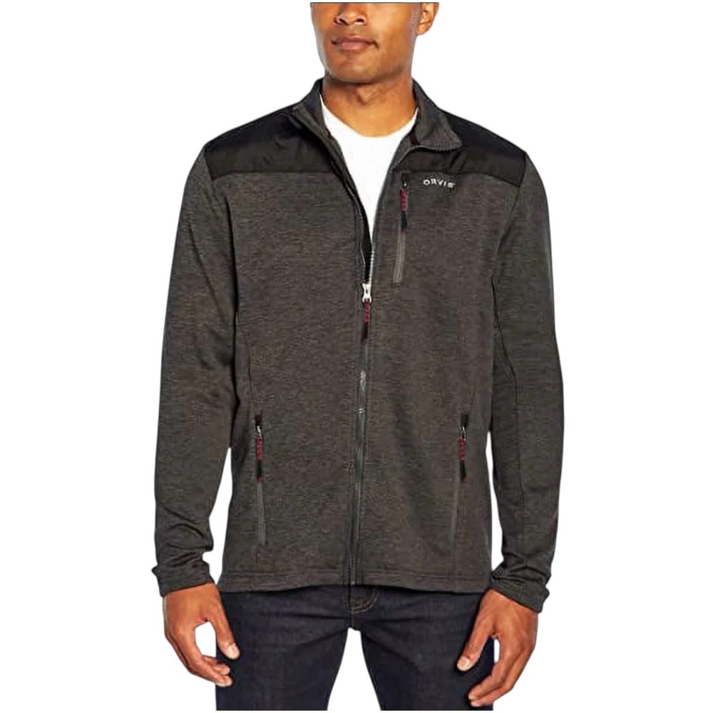 Orvis Termica Black Gray Heather 3 Front Pocket Full Zip Men Jacket Size L  #391
